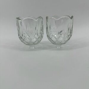 Vintage‎ Homco Clear Glass Candle Holders Tulip Shaped Made in USA Set of 2